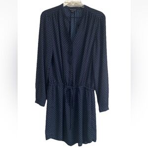 Hilary Radley Navy Blue Dot Design Shirt Dress Waist Tie size Medium Long Sleeve